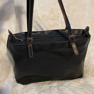 Arcadia Black Leather Tote with Red Trim Made In Italy